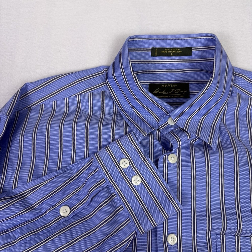Vintage Orvis Signature Collection‎ Blue Striped button Down Shirt Men's Large